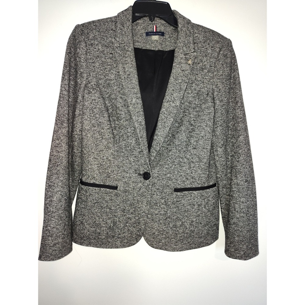 Tommy Hilfiger Womens Grey Knit‎ Blazer Jacket Elbow Patches Size 10